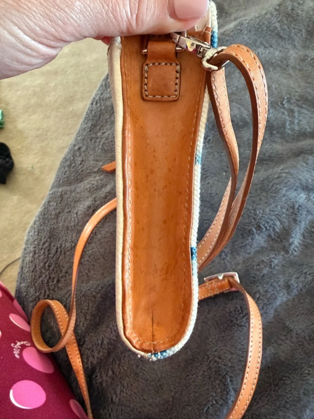 Brighton Canvas Stripe Crossbody with Anchor Patch - Blue & Tan - Picture 12 of 15